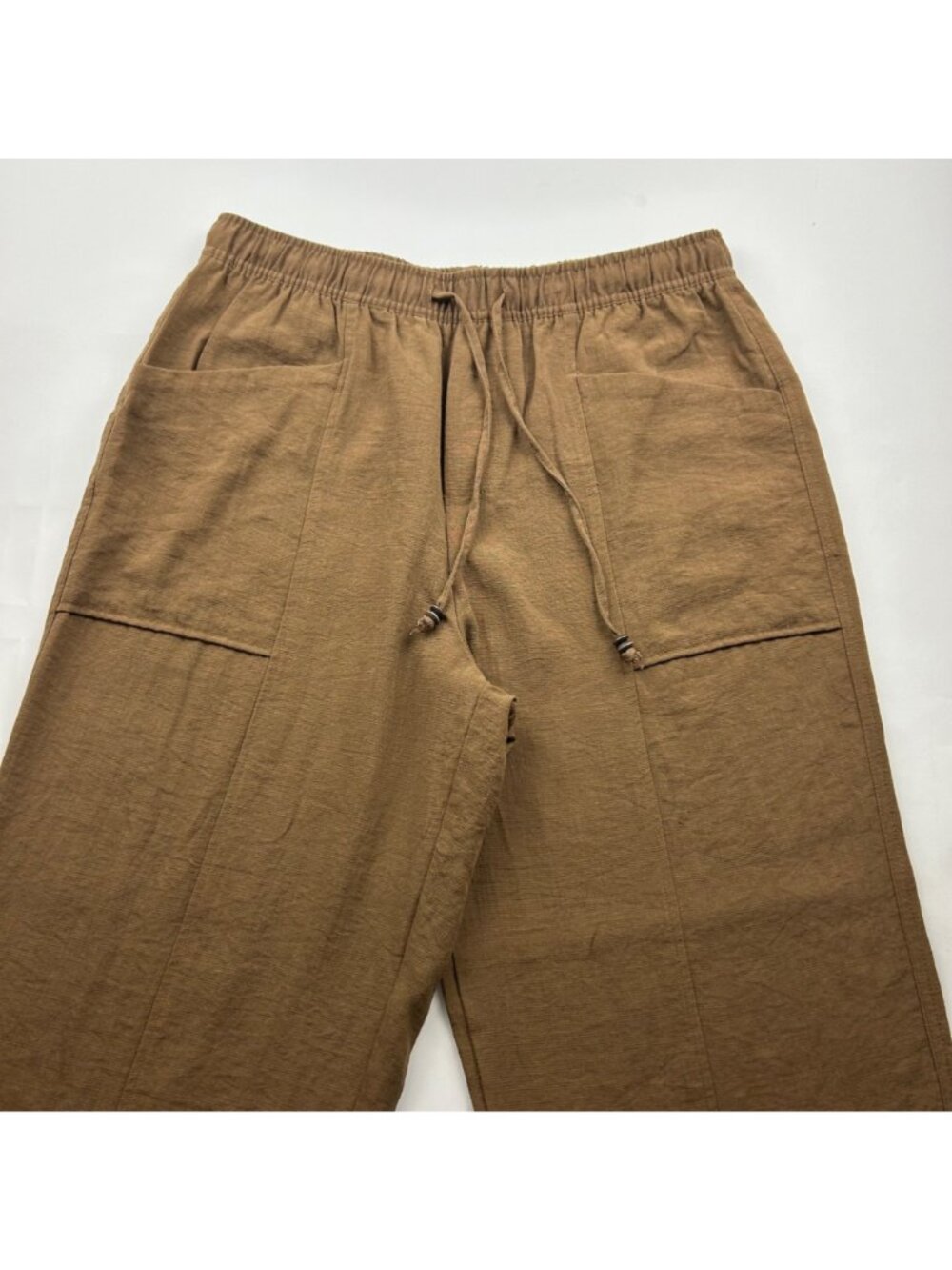 Zara Pecan Brown Crinkle Pull On Relaxed Leg Pant L - Picture 2 of 6